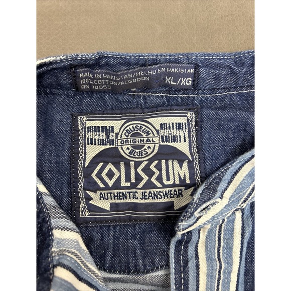 (2) Coliseum Jeans Shirt Mens XL Blue Stiped Cotton Short & Long Sleeve Y2K 90s - Picture 12 of 16